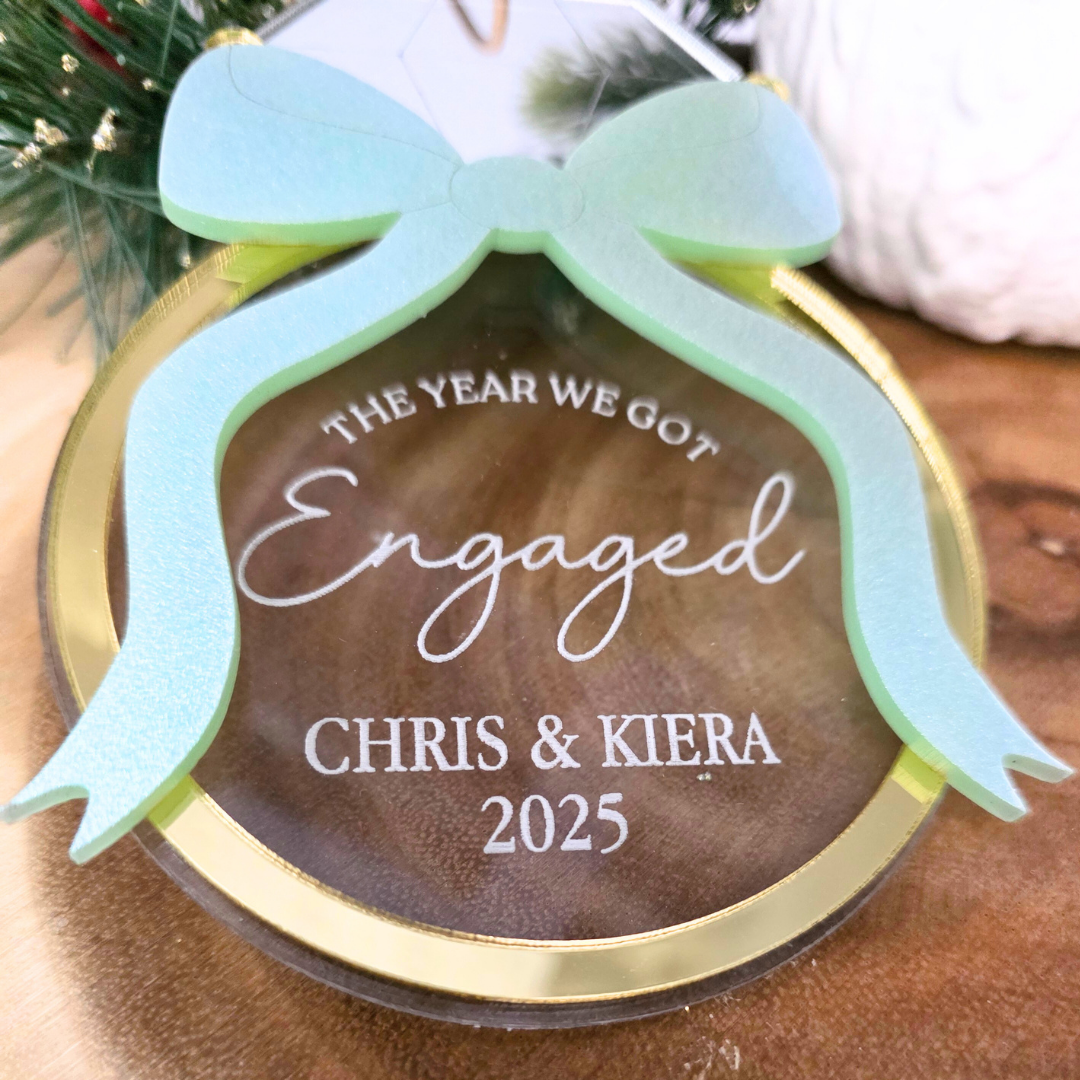The Year We Got Engaged Ornament - Personalized Acrylic Engagement Ring Ornament with Bow