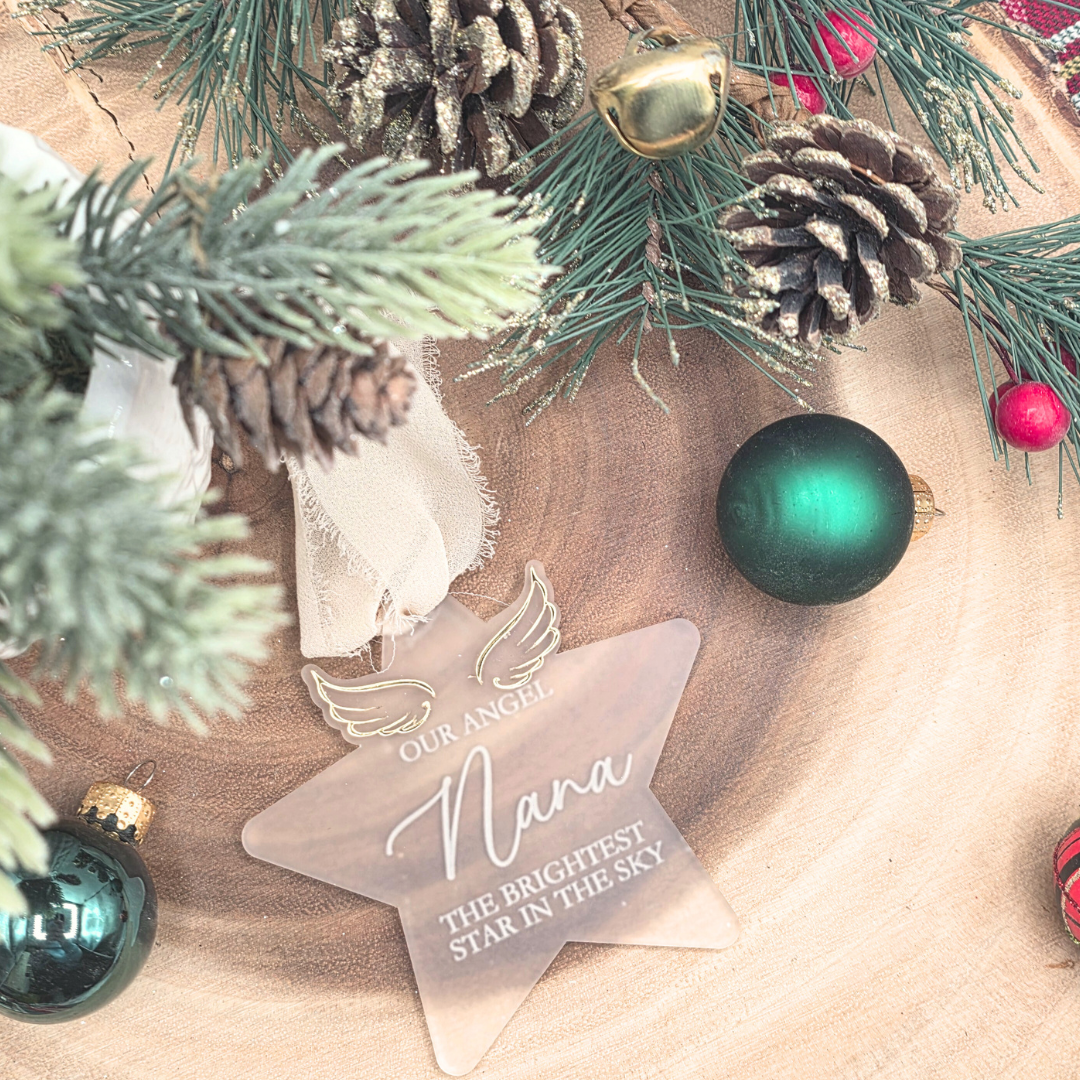 Personalized Memorial Ornament - “Brightest Star in the Sky” Custom Angel Wings Keepsake