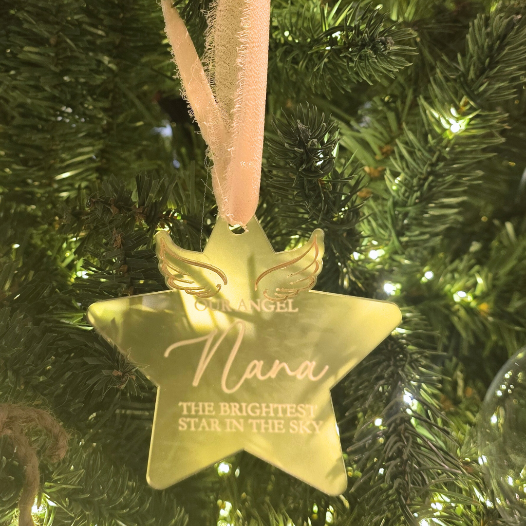 Personalized Memorial Ornament - “Brightest Star in the Sky” Custom Angel Wings Keepsake