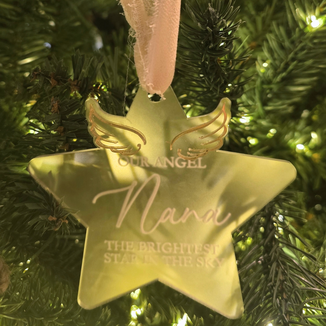 Personalized Memorial Ornament - “Brightest Star in the Sky” Custom Angel Wings Keepsake