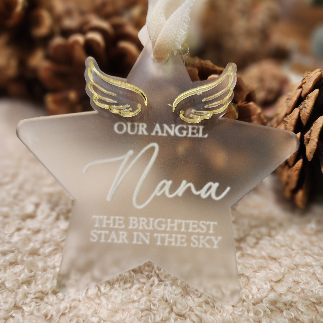 Personalized Memorial Ornament - “Brightest Star in the Sky” Custom Angel Wings Keepsake