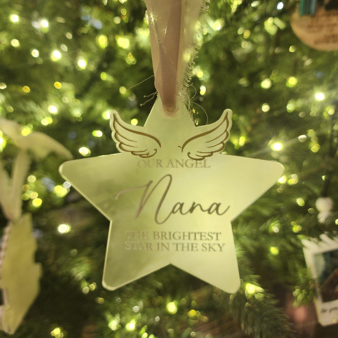 Personalized Memorial Ornament - “Brightest Star in the Sky” Custom Angel Wings Keepsake