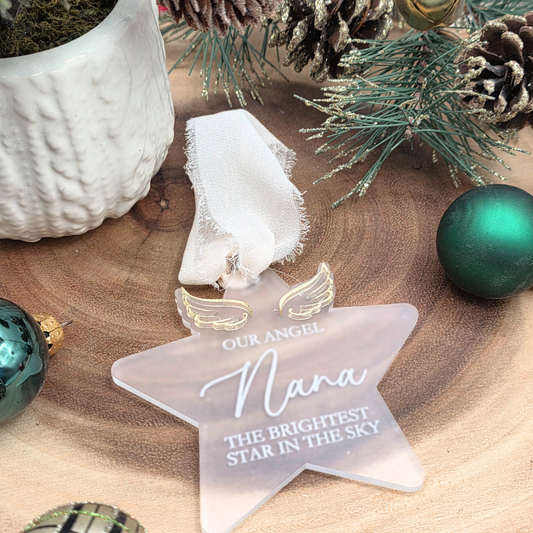 Personalized Memorial Ornament - “Brightest Star in the Sky” Custom Angel Wings Keepsake