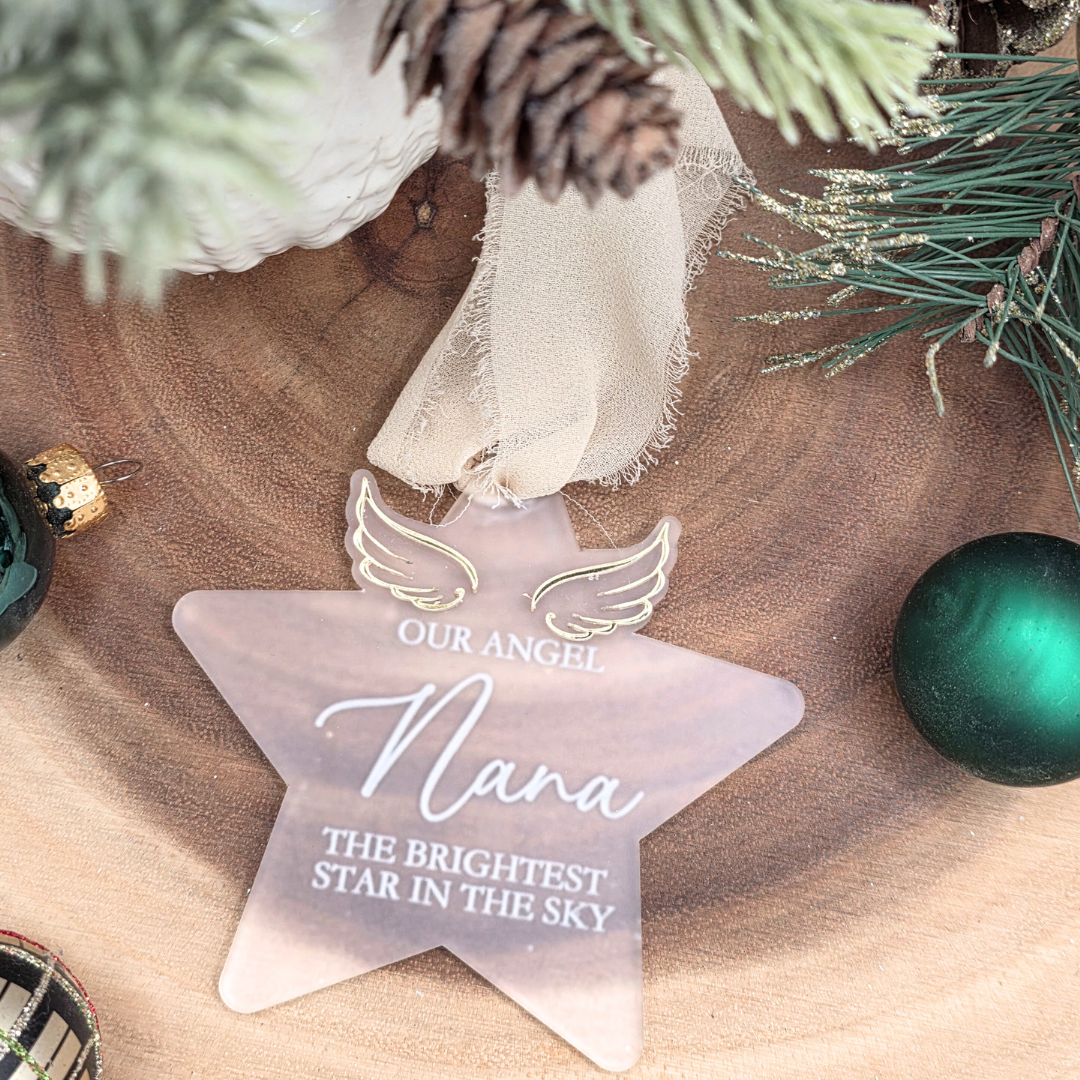 Personalized Memorial Ornament - “Brightest Star in the Sky” Custom Angel Wings Keepsake