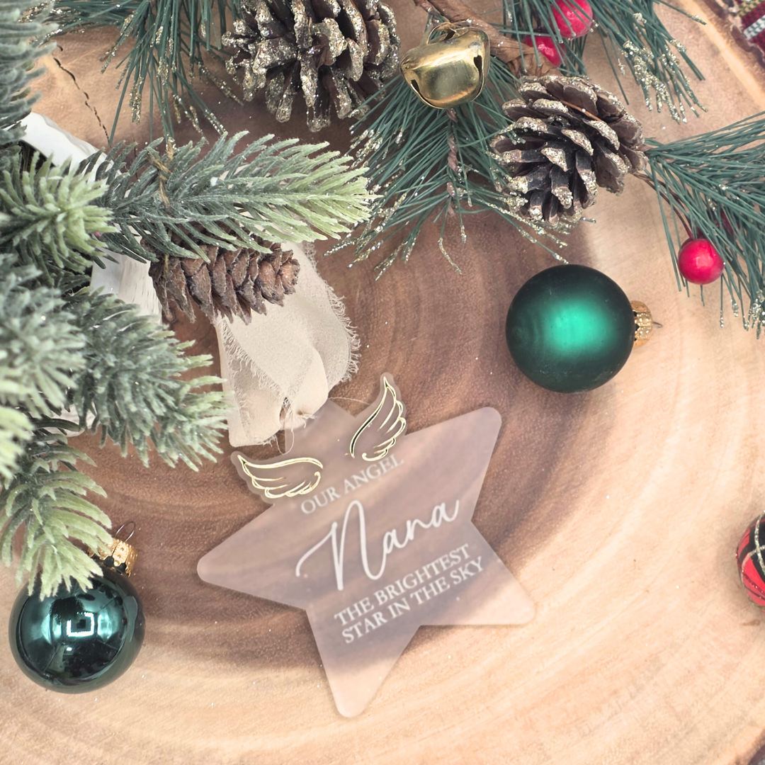 Personalized Memorial Ornament - “Brightest Star in the Sky” Custom Angel Wings Keepsake