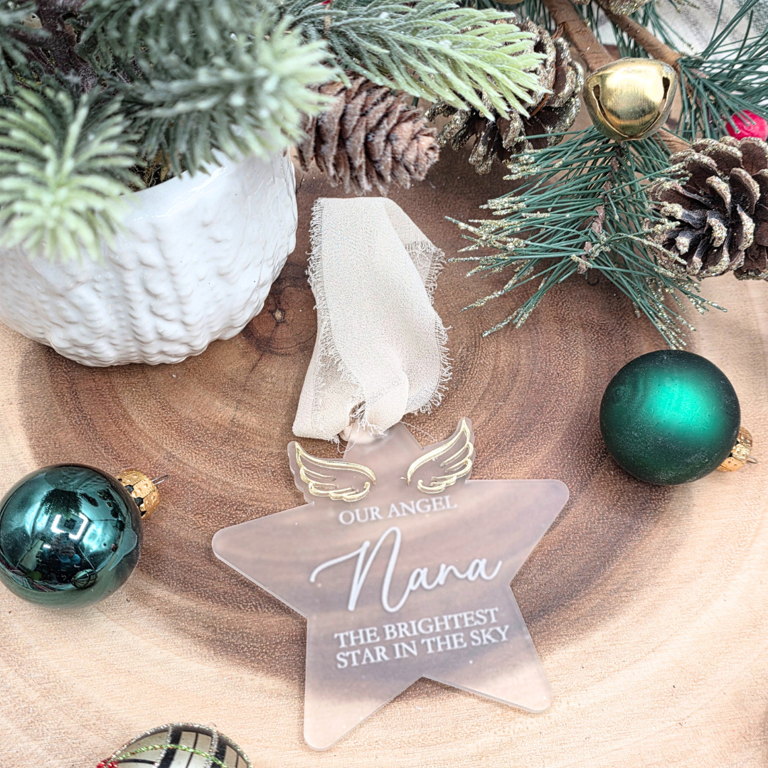 Personalized Memorial Ornament - “Brightest Star in the Sky” Custom Angel Wings Keepsake