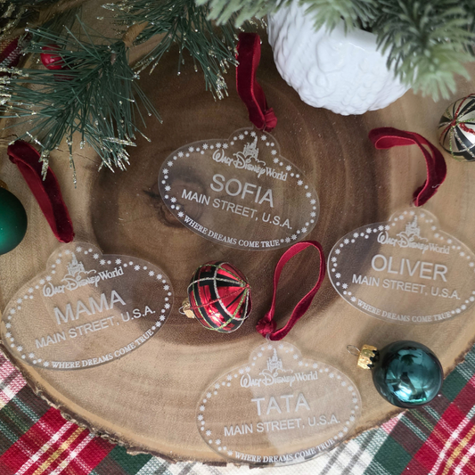 Custom Acrylic Cast Member Ornament - Theme Park Inspired Christmas Decor