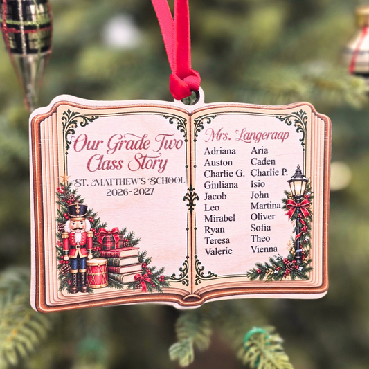 Personalized Class Christmas Ornament - Custom Teacher School Year Storybook Keepsake Gift