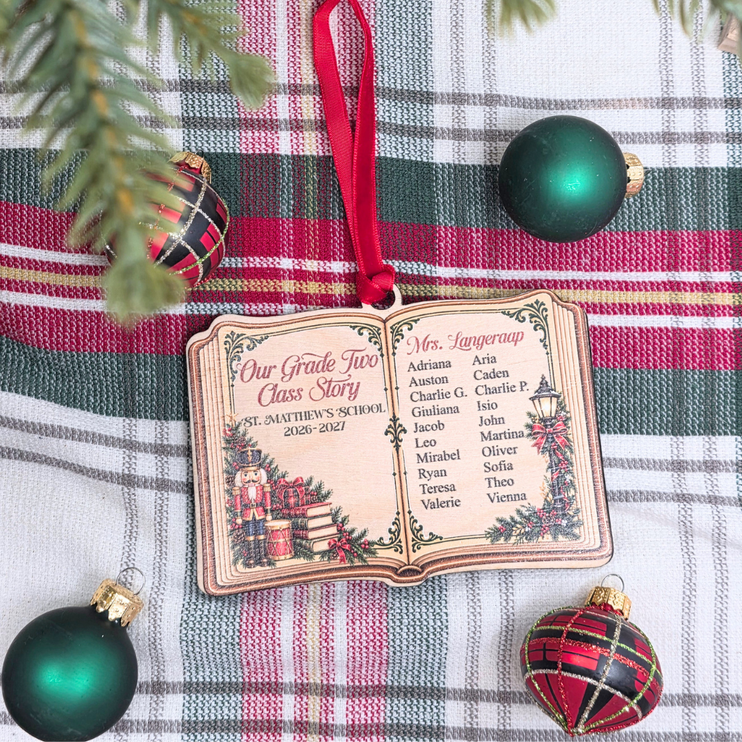Personalized Class Christmas Ornament - Custom Teacher School Year Storybook Keepsake Gift