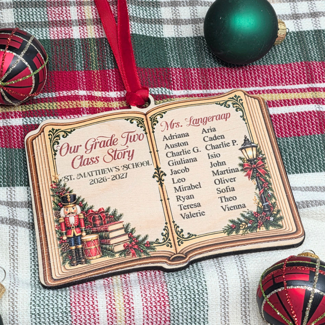 Personalized Class Christmas Ornament - Custom Teacher School Year Storybook Keepsake Gift