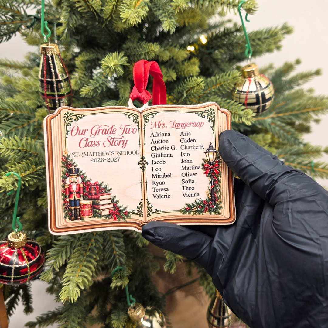 Personalized Class Christmas Ornament - Custom Teacher School Year Storybook Keepsake Gift