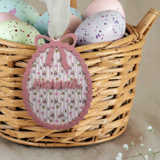 Personalized Easter Basket Tag – Coquette Duck Acrylic Name Tag