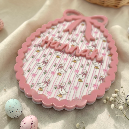 Personalized Easter Basket Tag – Coquette Duck Acrylic Name Tag