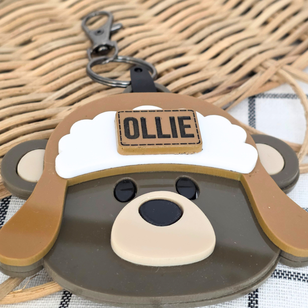 Custom Acrylic NFC Bear Bag Safety Keyring  - Emergency Contact Backpack Tag