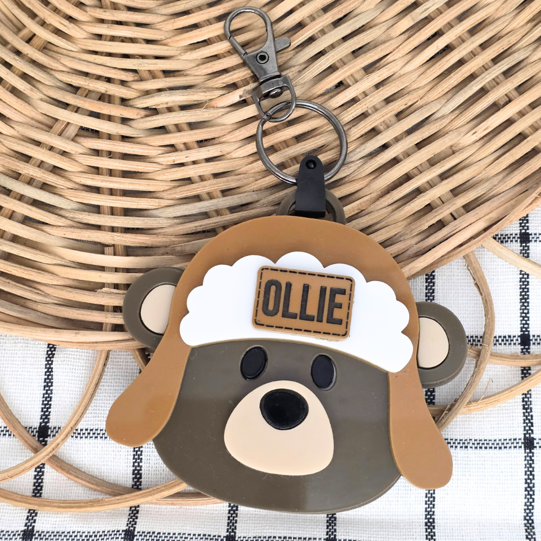 Custom Acrylic NFC Bear Bag Safety Keyring  - Emergency Contact Backpack Tag