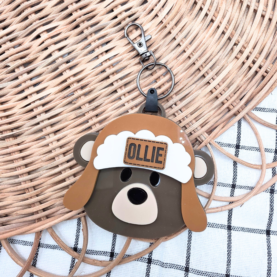 Custom Acrylic NFC Bear Bag Safety Keyring  - Emergency Contact Backpack Tag