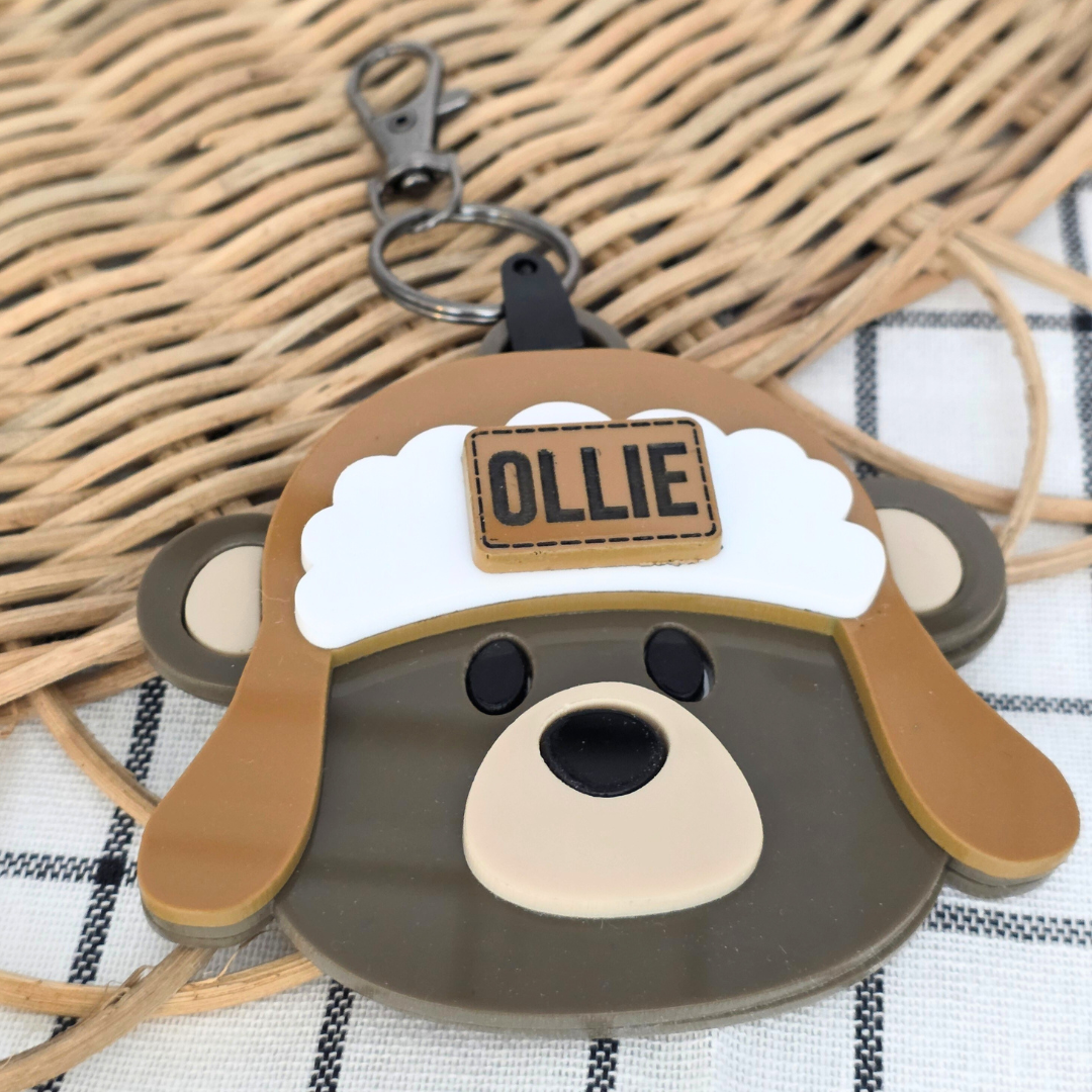 Custom Acrylic NFC Bear Bag Safety Keyring  - Emergency Contact Backpack Tag