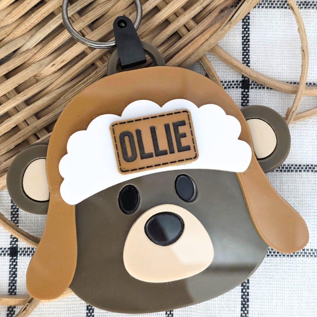 Custom Acrylic NFC Bear Bag Safety Keyring  - Emergency Contact Backpack Tag