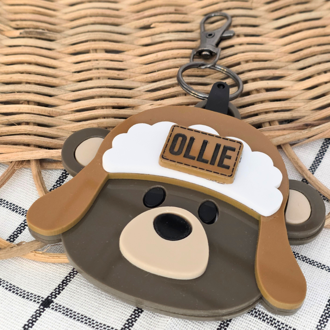 Custom Acrylic NFC Bear Bag Safety Keyring  - Emergency Contact Backpack Tag