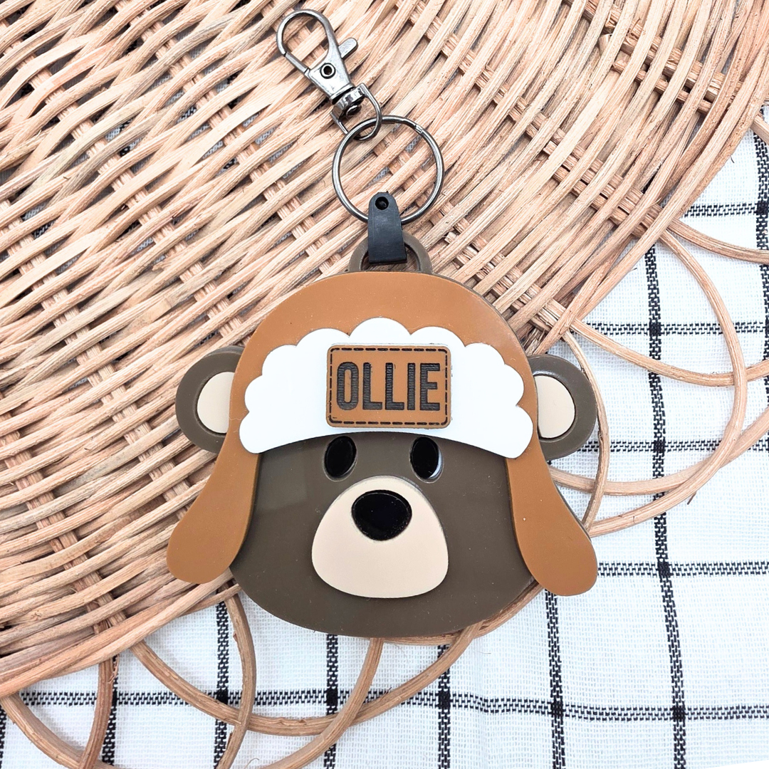 Custom Acrylic NFC Bear Bag Safety Keyring  - Emergency Contact Backpack Tag