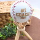 Custom Engraved Baseball - Personalized with Name or Jersey Number - Coach or Team Gift - Red Stitch Varsity Font - Optional Stand
