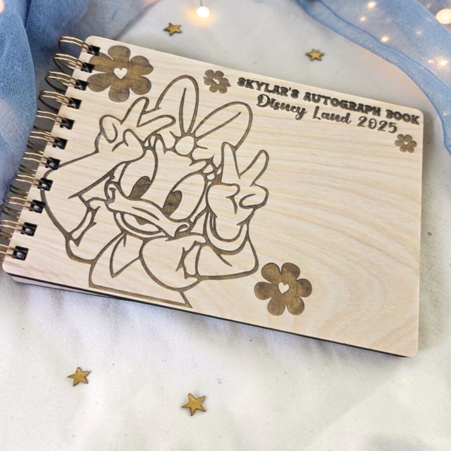 Custom Engraved Floral Duck Wood Autograph Book - Personalized Travel Keepsake Journal