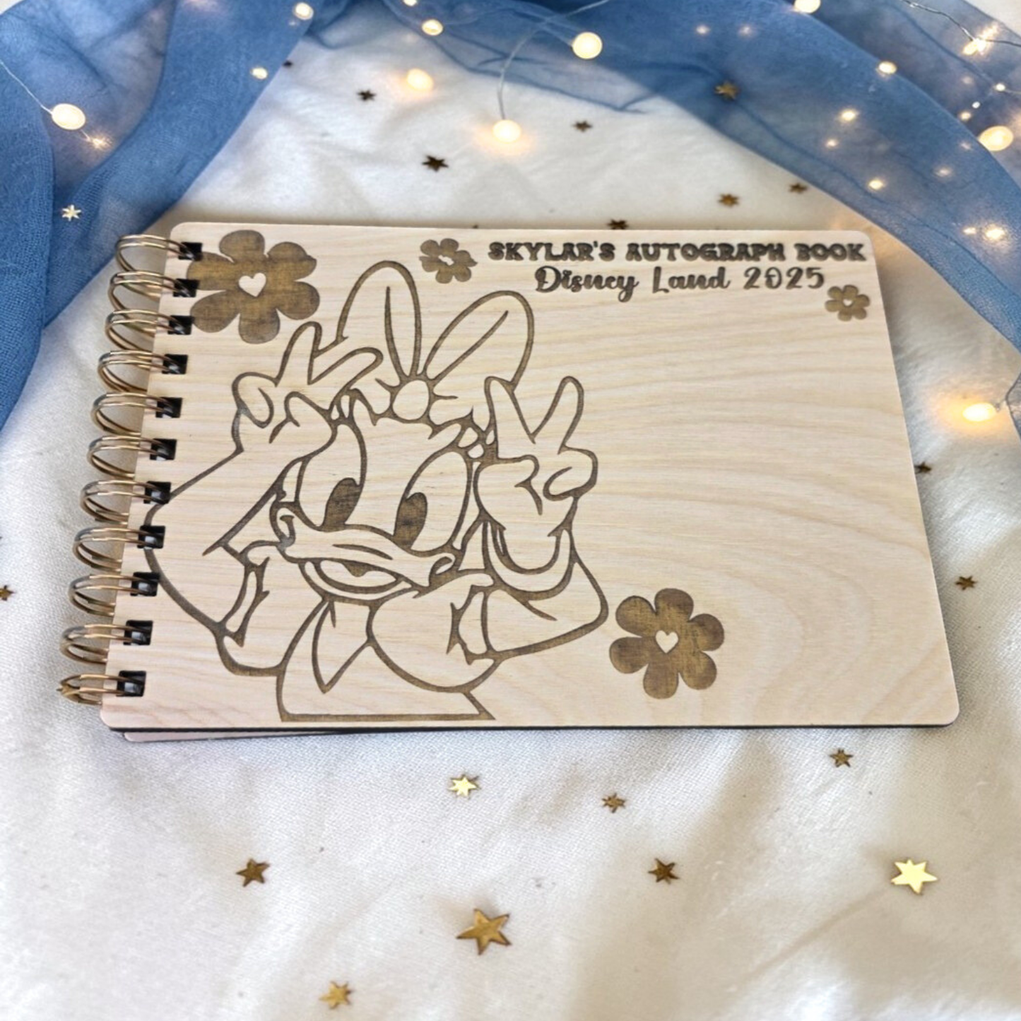 Custom Engraved Floral Duck Wood Autograph Book - Personalized Travel Keepsake Journal