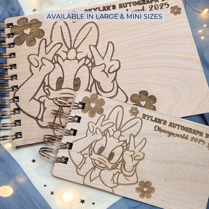 Custom Engraved Floral Duck Wood Autograph Book - Personalized Travel Keepsake Journal