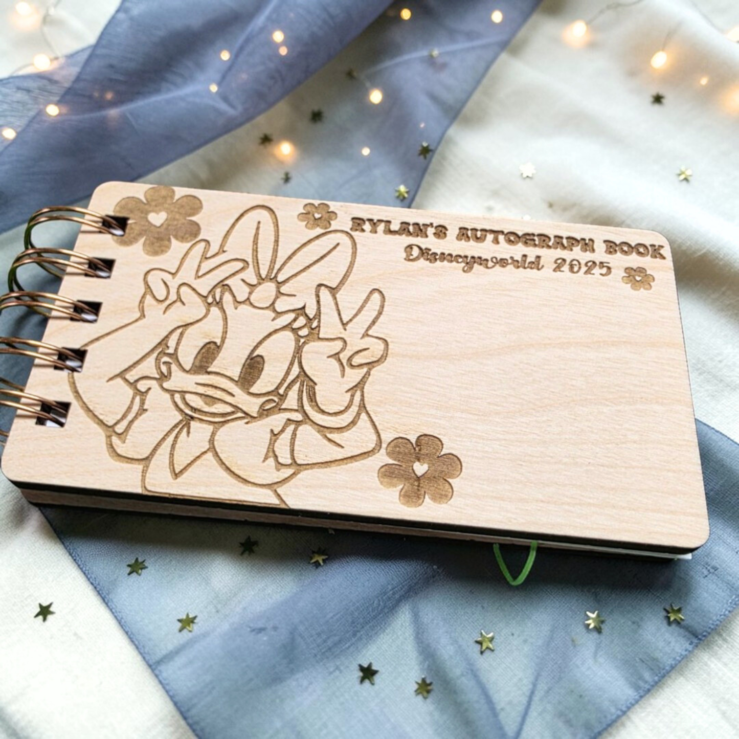 Custom Engraved Floral Duck Wood Autograph Book - Personalized Travel Keepsake Journal