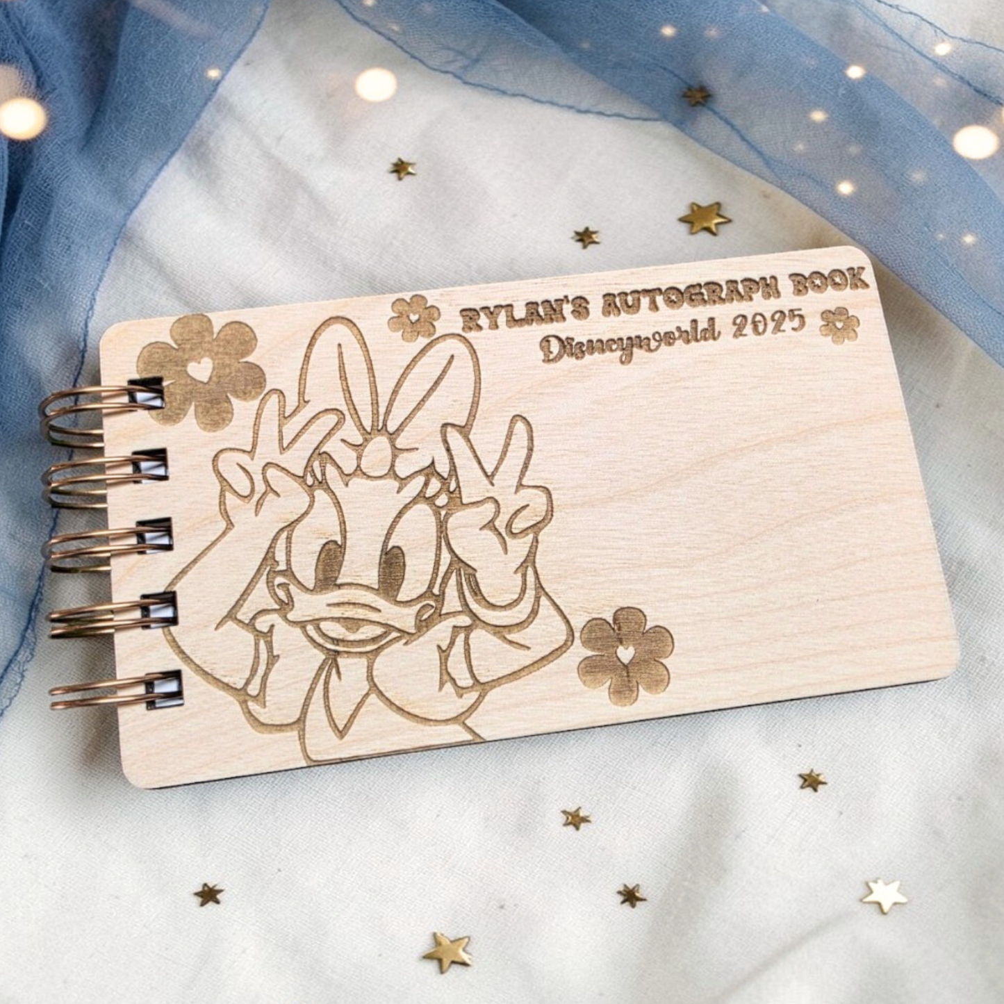 Custom Engraved Floral Duck Wood Autograph Book - Personalized Travel Keepsake Journal