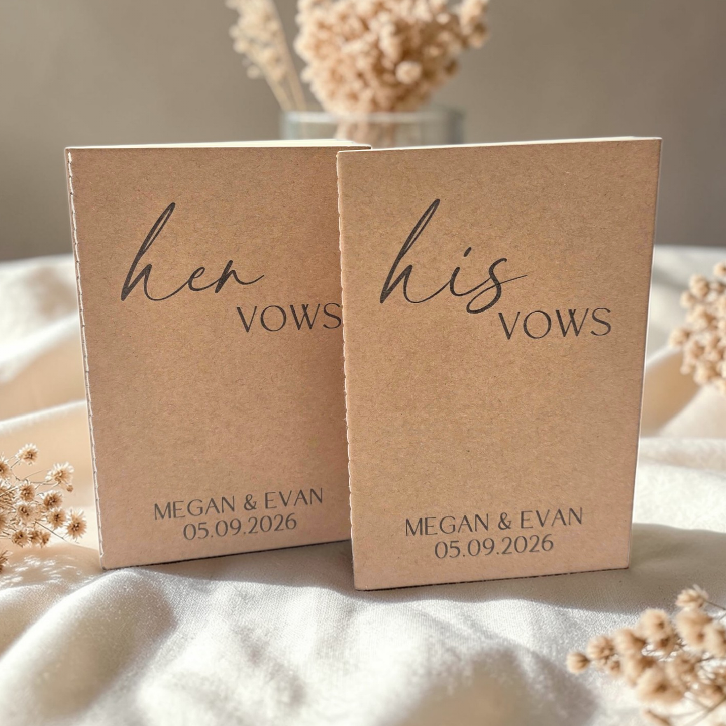 Personalized Wedding Vow Books Set of 2 - His and Hers Custom Kraft Vow Notebooks