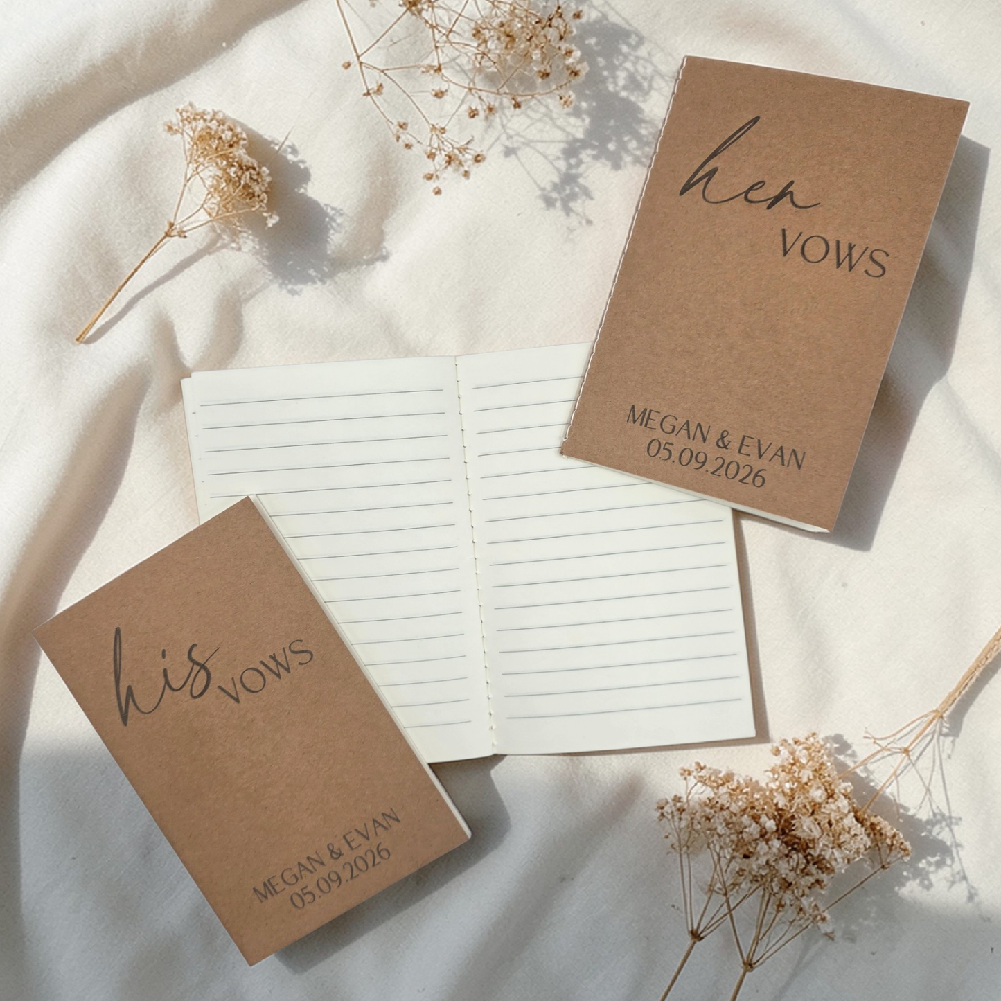 Personalized Wedding Vow Books Set of 2 - His and Hers Custom Kraft Vow Notebooks