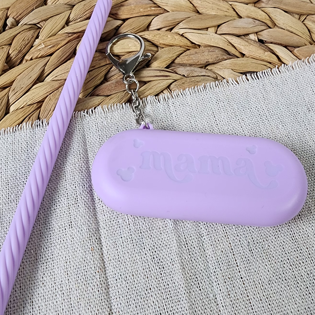 Custom Engraved Mouse Ears Silicone Straw & Travel Case