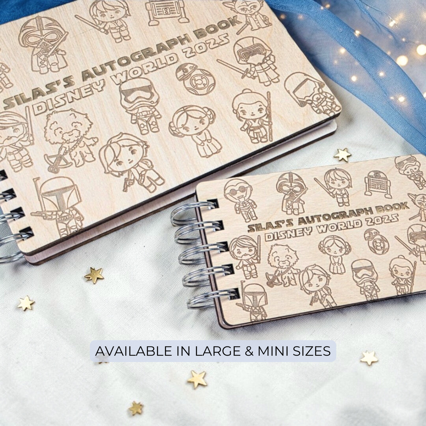 Custom Engraved Space Adventure Wood Autograph Book- Personalized Travel Keepsake Journal
