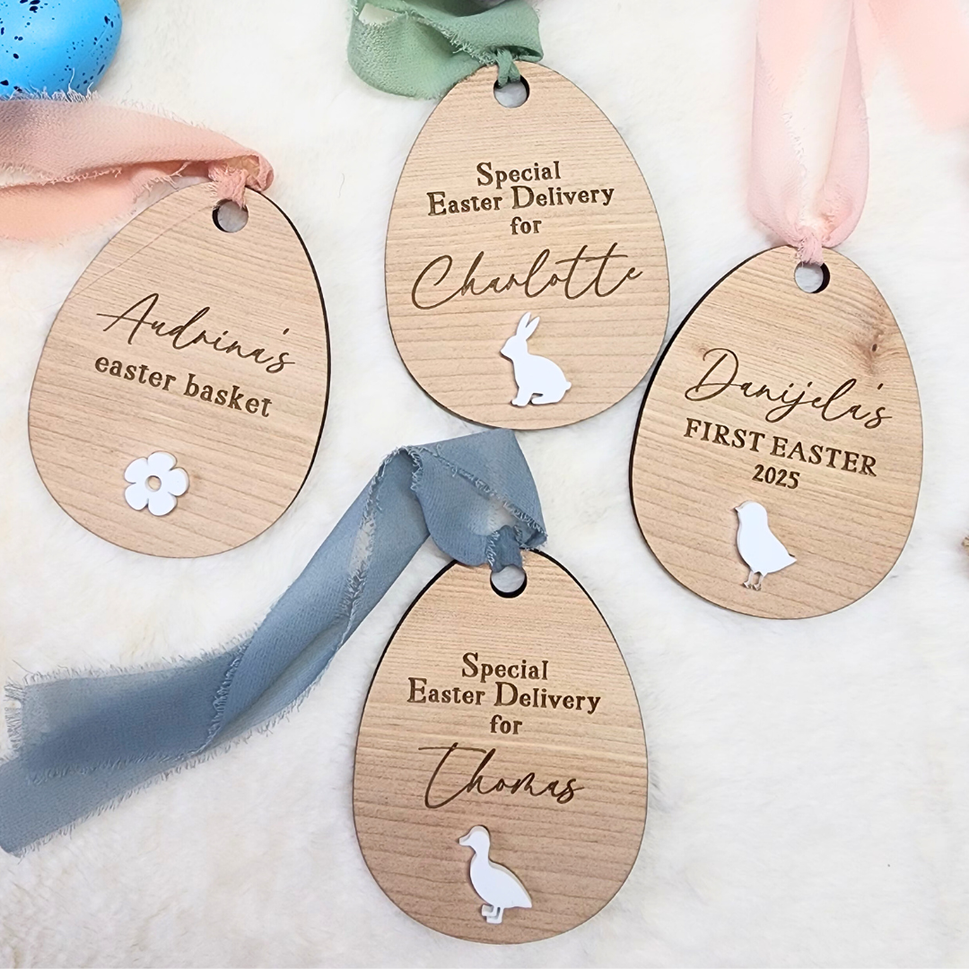 Custom Engraved Wood Easter Basket Tag