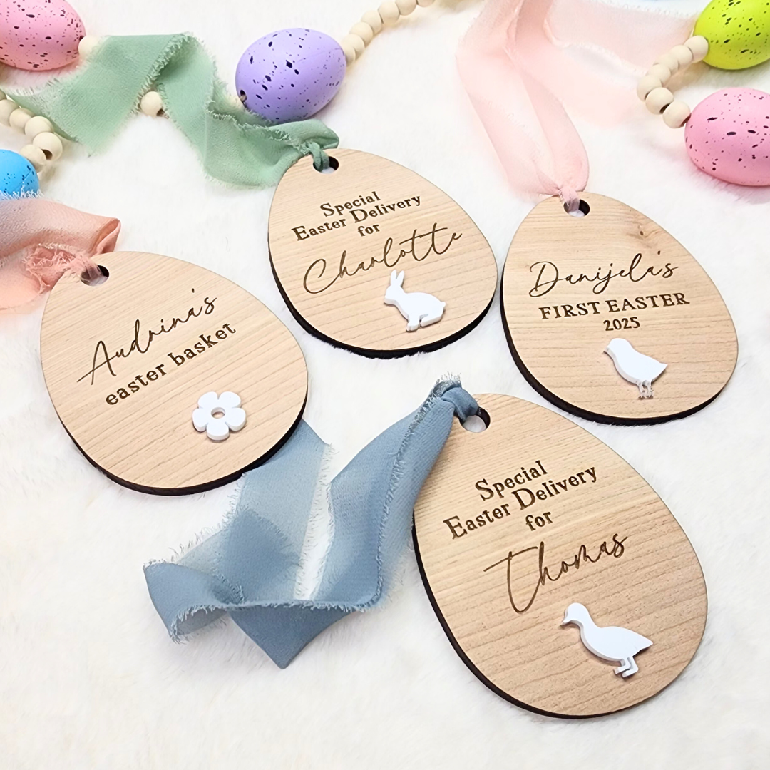 Custom Engraved Wood Easter Basket Tag