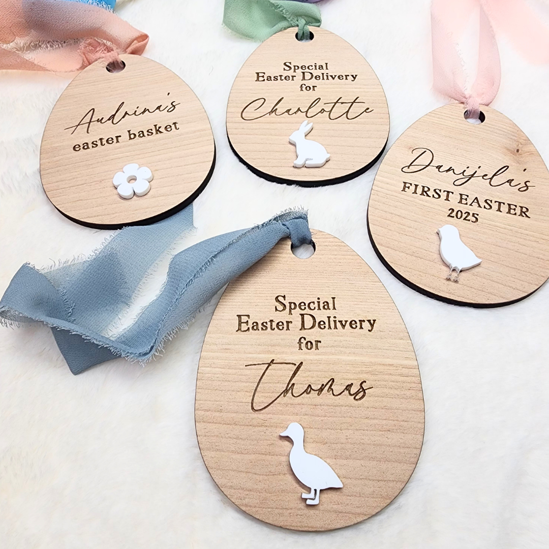 Custom Engraved Wood Easter Basket Tag