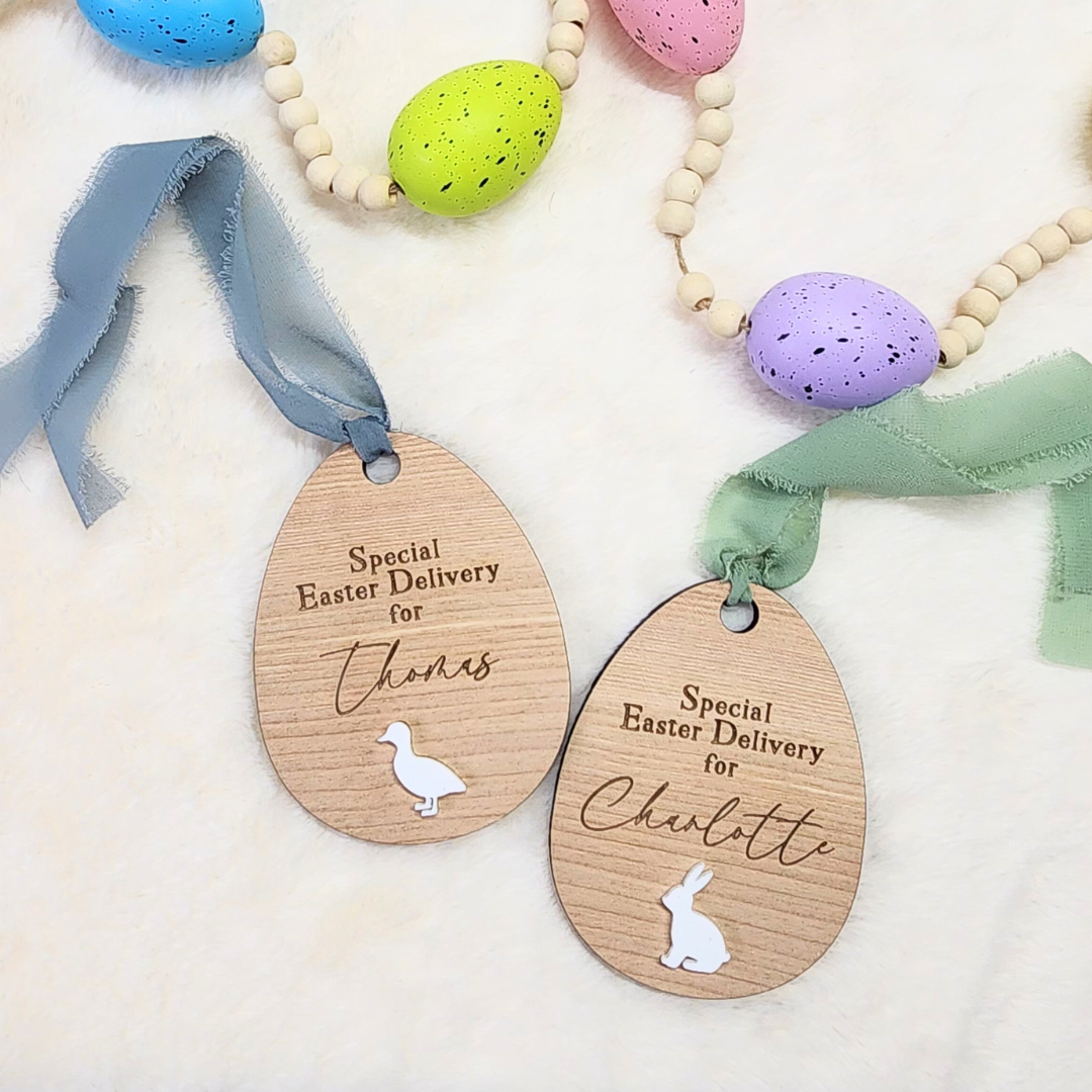 Custom Engraved Wood Easter Basket Tag