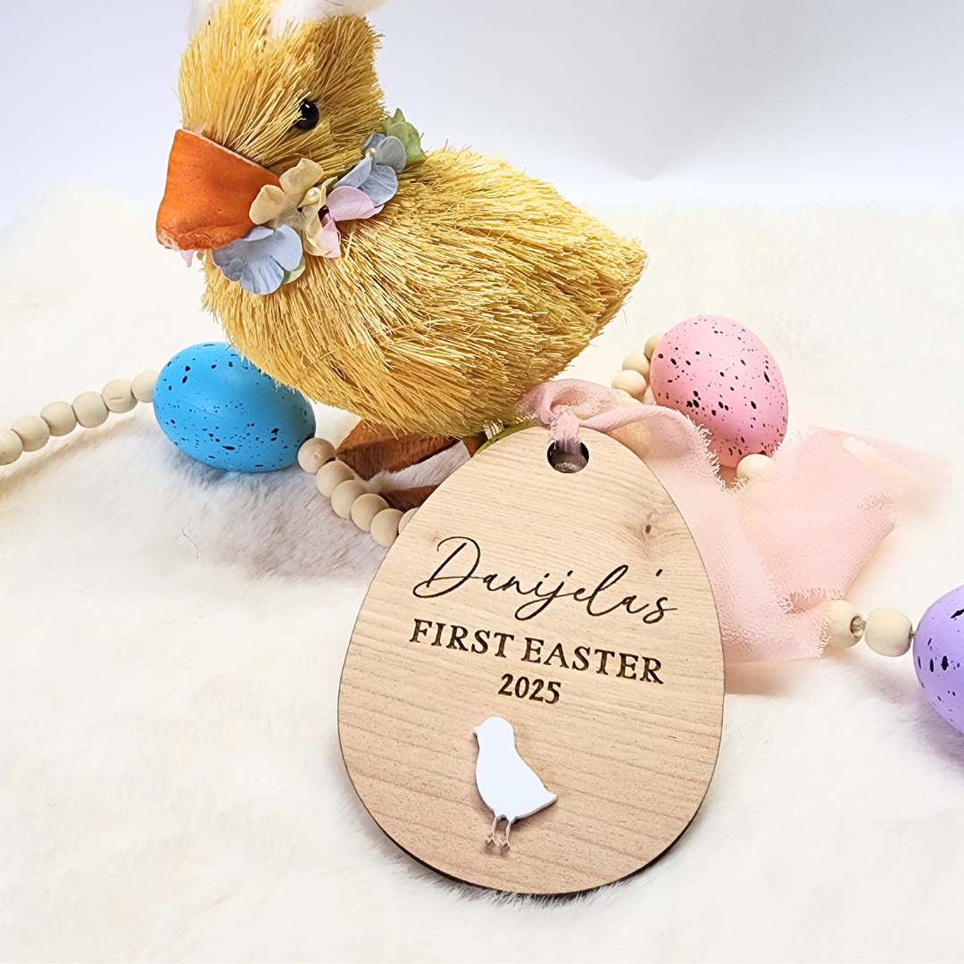 Custom Engraved Wood Easter Basket Tag