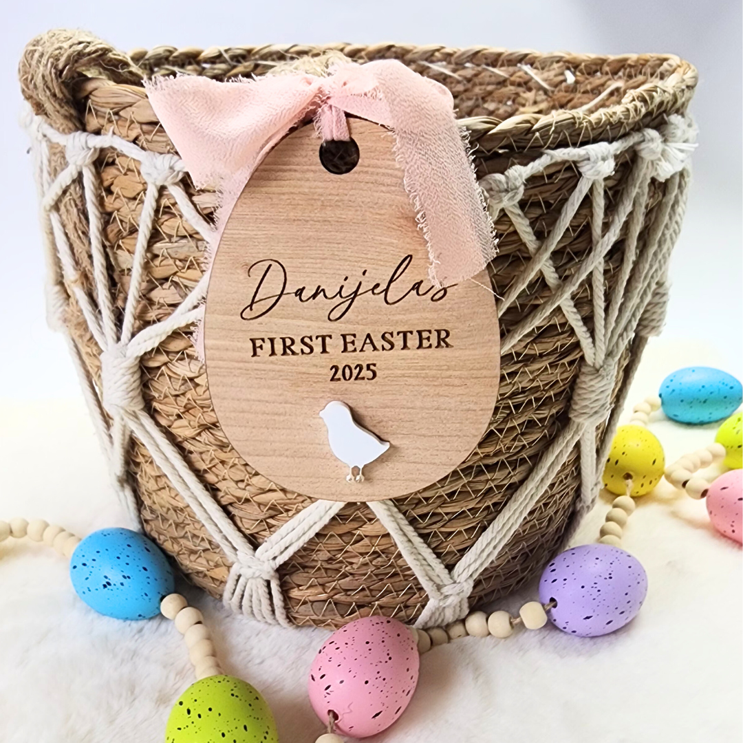 Custom Engraved Wood Easter Basket Tag