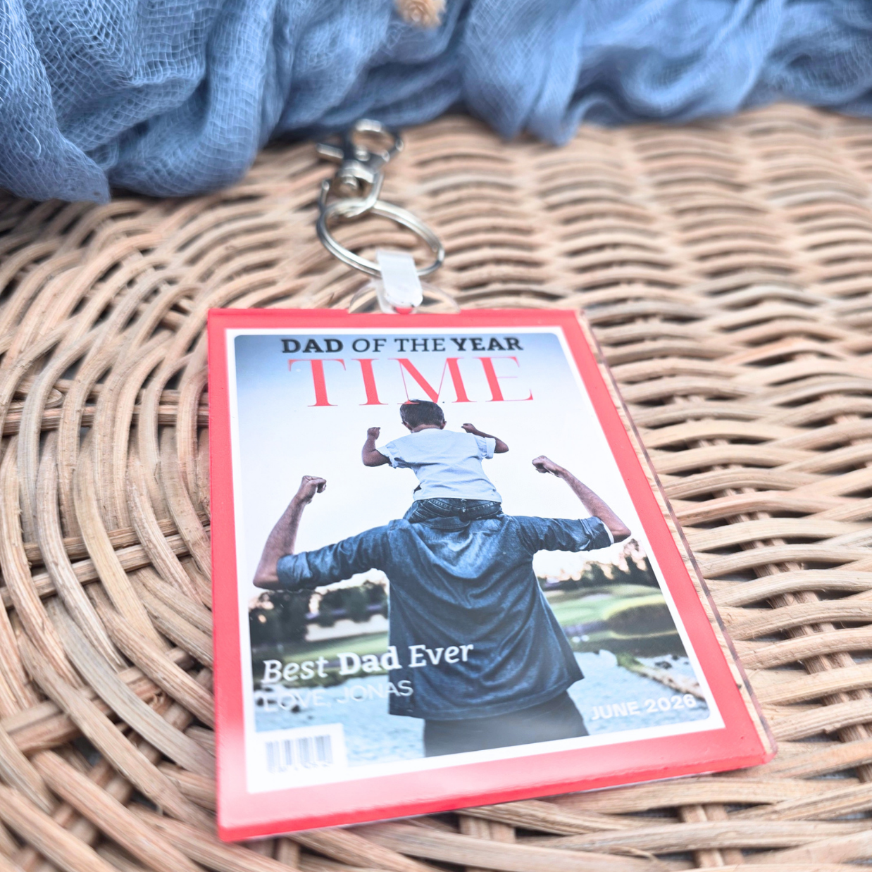 Personalized Dad Photo Keychain - Custom Father’s Day Acrylic Keyring - Magazine Cover Photo Gift