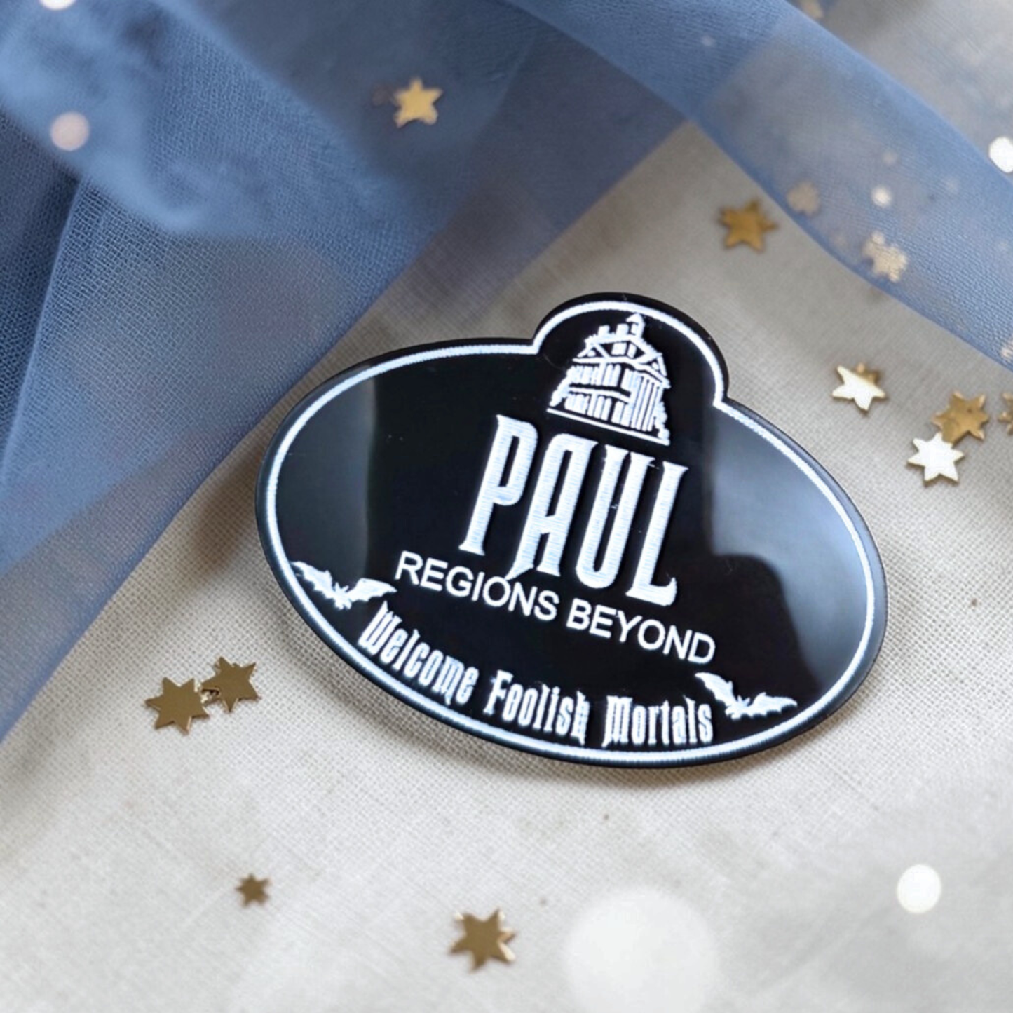 Personalized Haunted Mansion Name Tag: Custom Acrylic Ghost Host Cast Member Badge