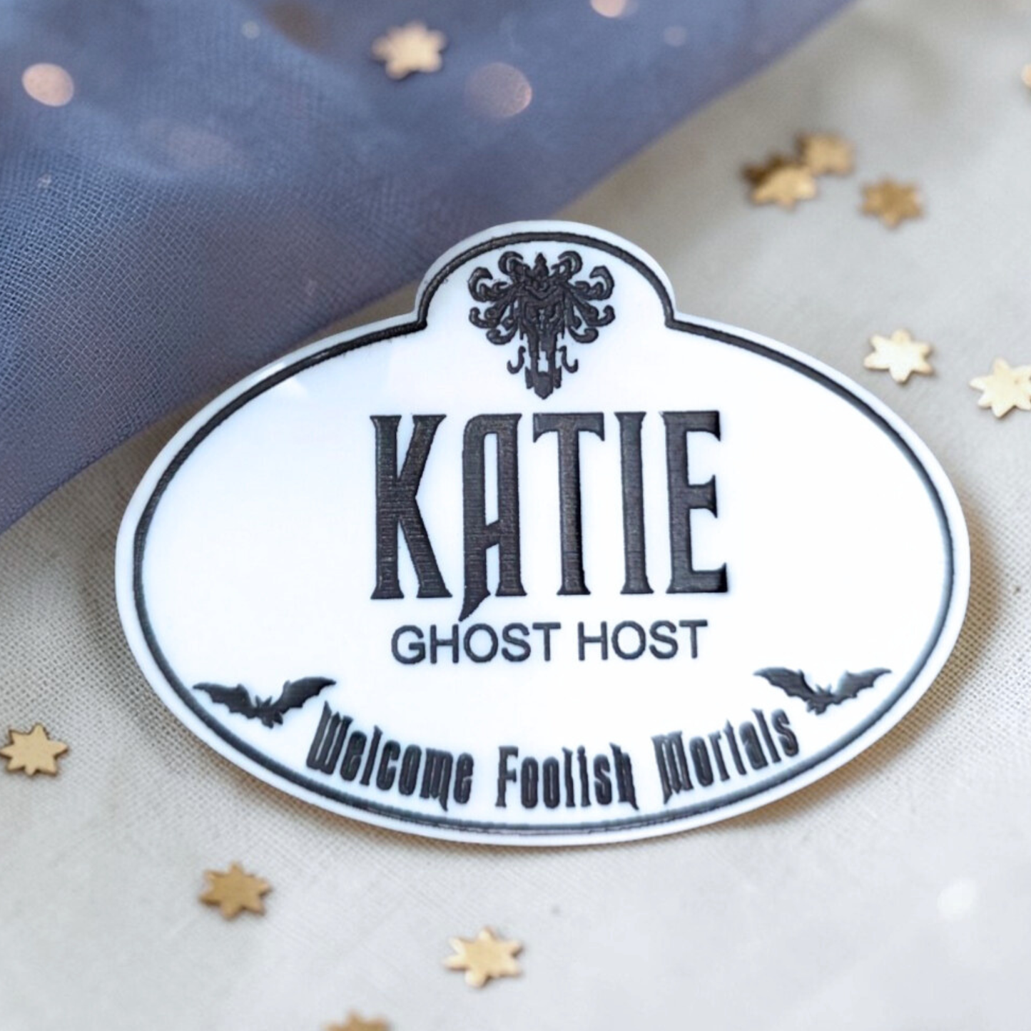Personalized Haunted Mansion Name Tag: Custom Acrylic Ghost Host Cast Member Badge