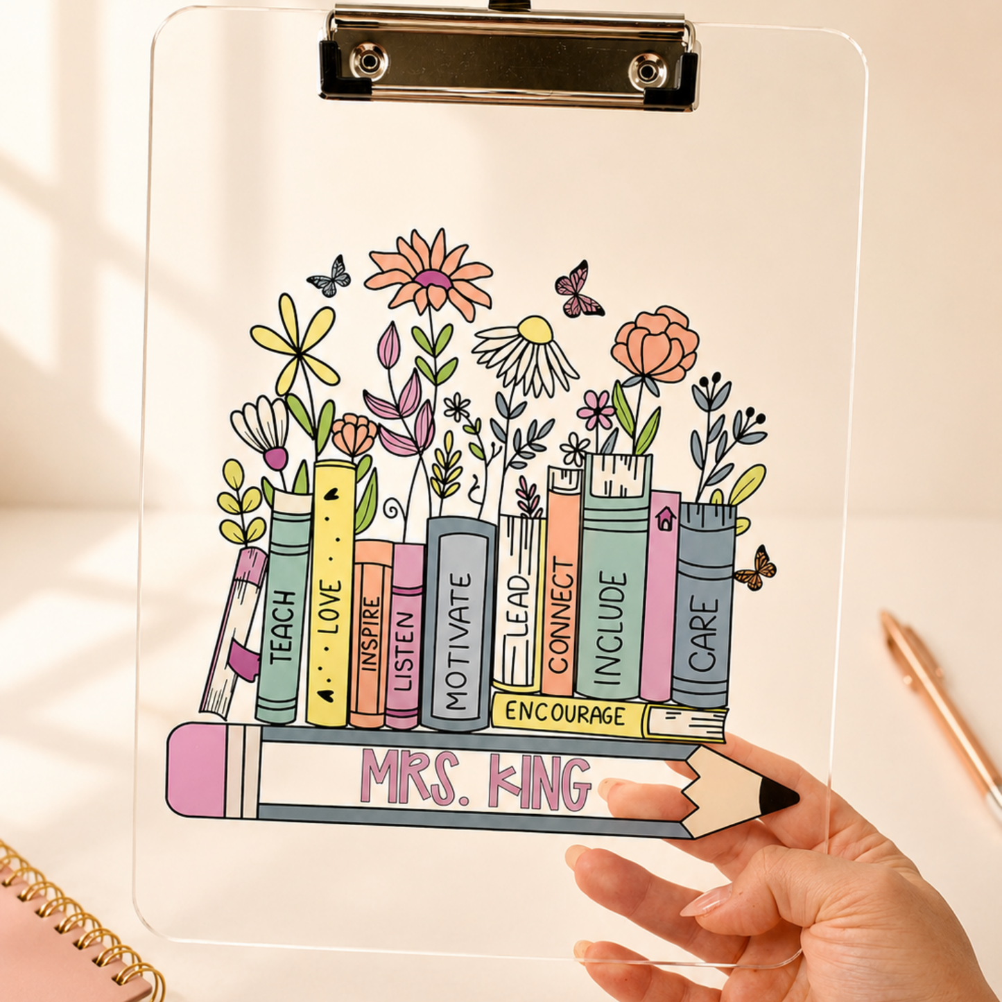 Personalized Teacher Custom Acrylic Clipboard with Name - Teacher Appreciation End of Year Teacher Gift