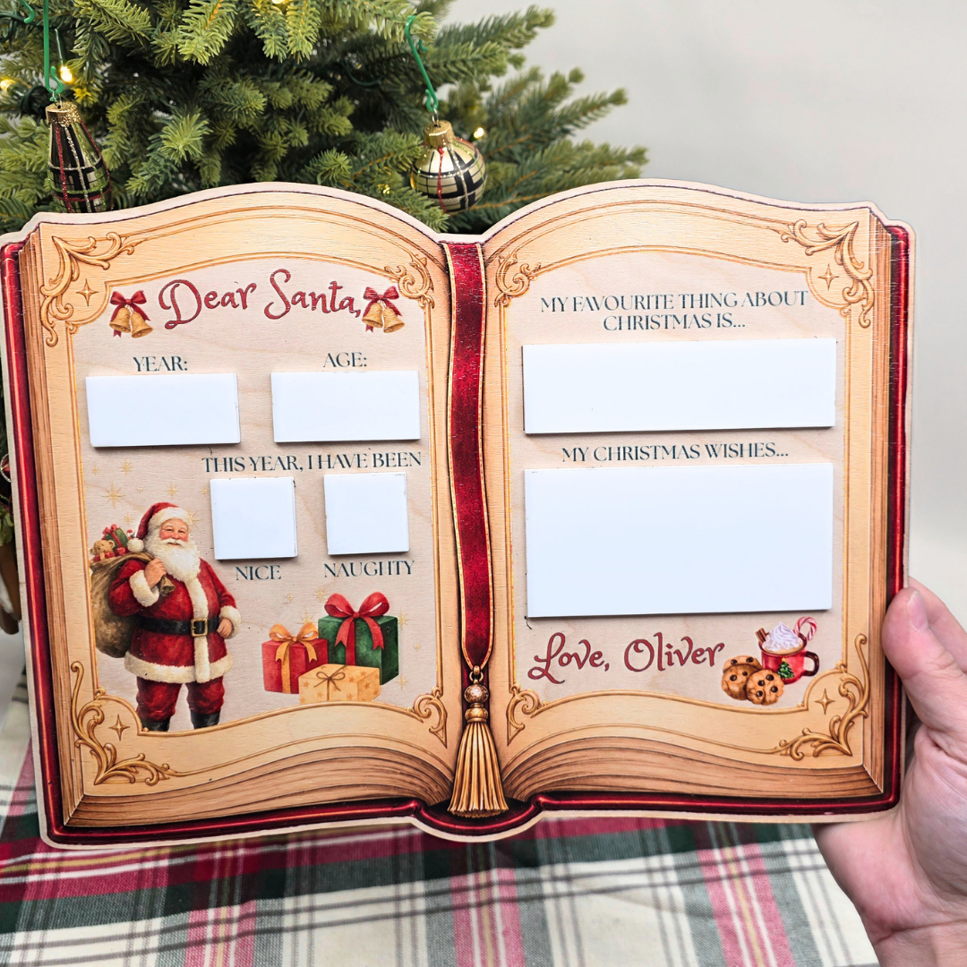 Personalized Dear Santa Reusable Dry Erase Board - Storybook Christmas Wish List Tradition Photo Prop