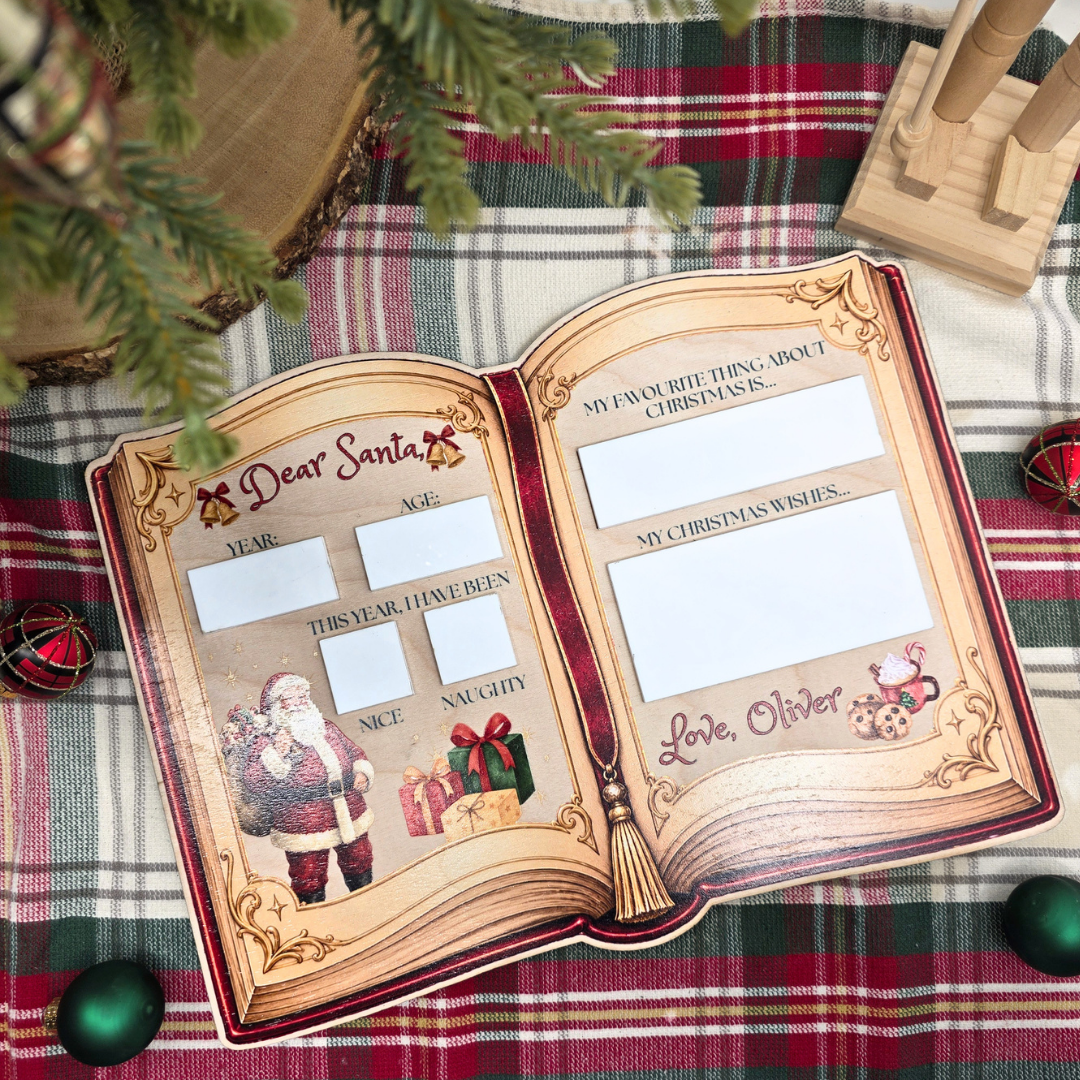 Personalized Dear Santa Reusable Dry Erase Board - Storybook Christmas Wish List Tradition Photo Prop