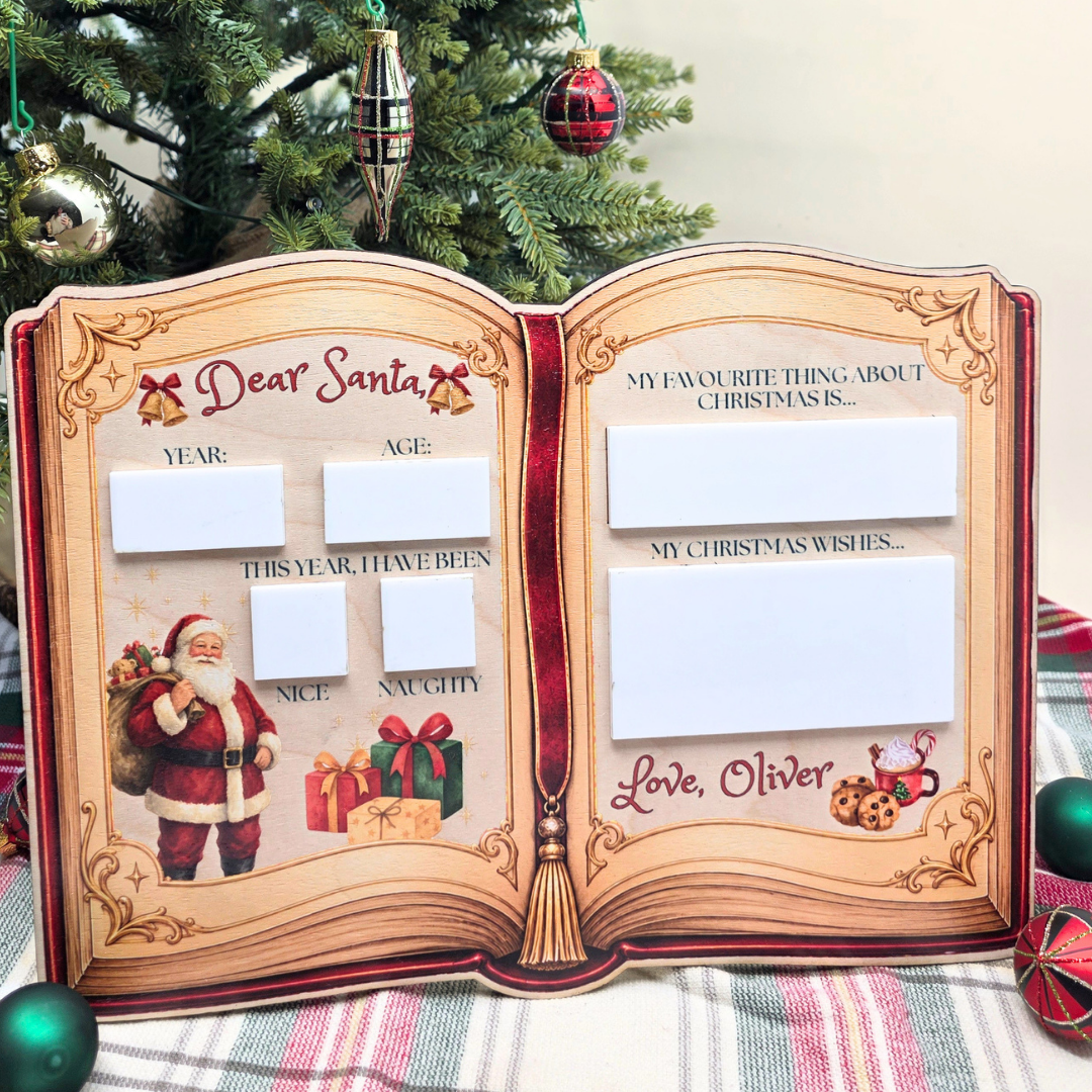 Personalized Dear Santa Reusable Dry Erase Board - Storybook Christmas Wish List Tradition Photo Prop