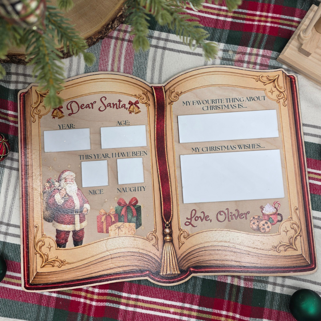 Personalized Dear Santa Reusable Dry Erase Board - Storybook Christmas Wish List Tradition Photo Prop