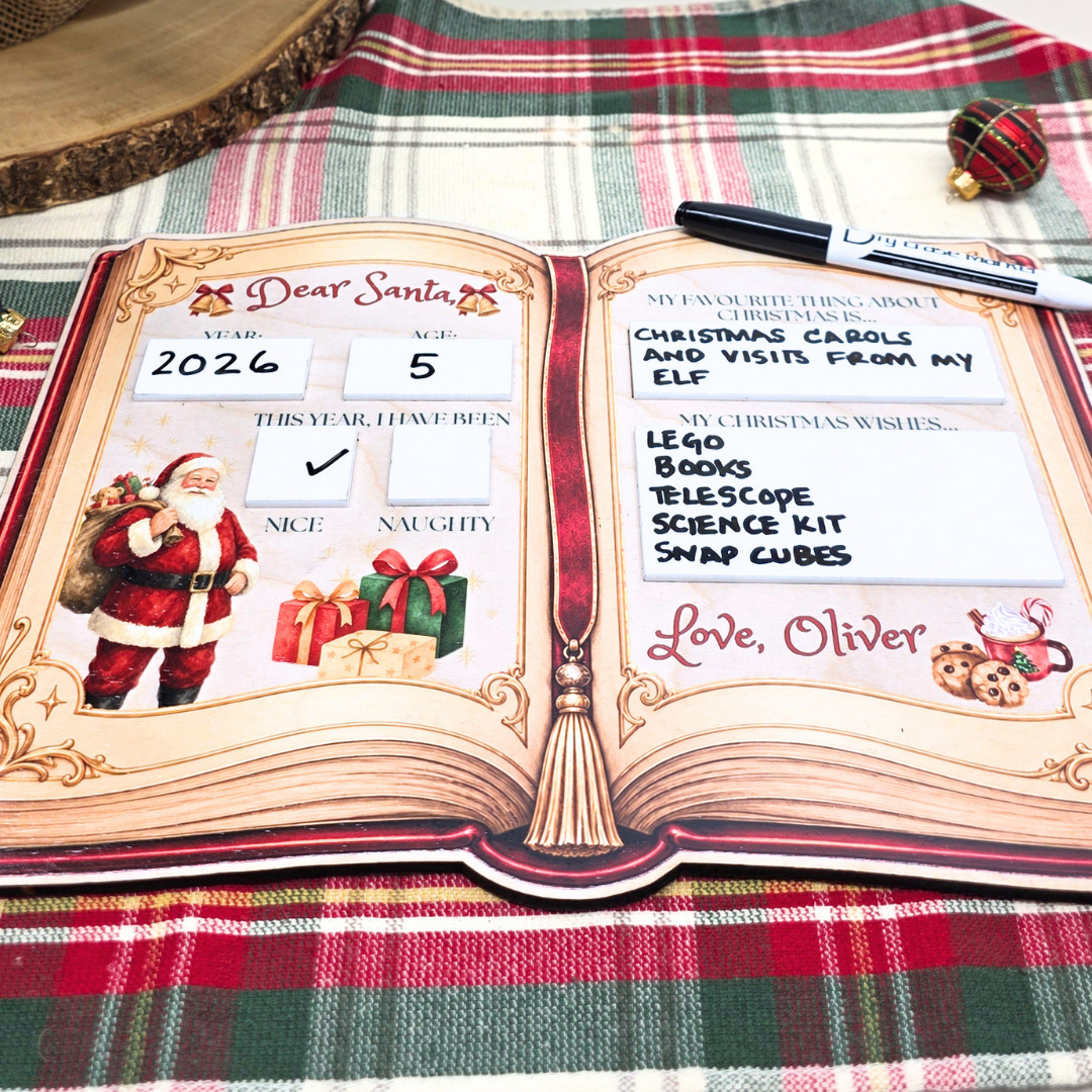 Personalized Dear Santa Reusable Dry Erase Board - Storybook Christmas Wish List Tradition Photo Prop