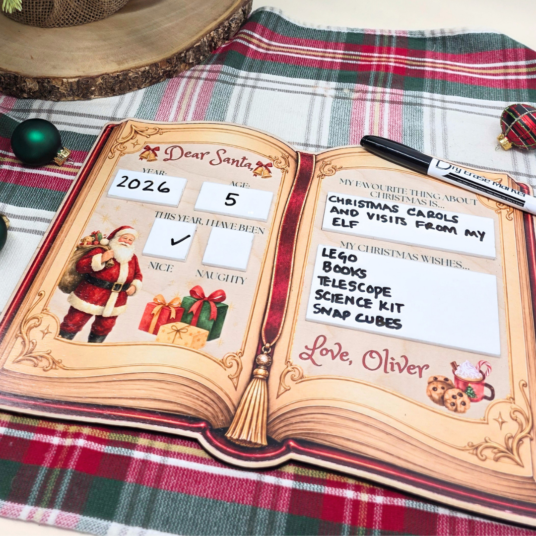 Personalized Dear Santa Reusable Dry Erase Board - Storybook Christmas Wish List Tradition Photo Prop